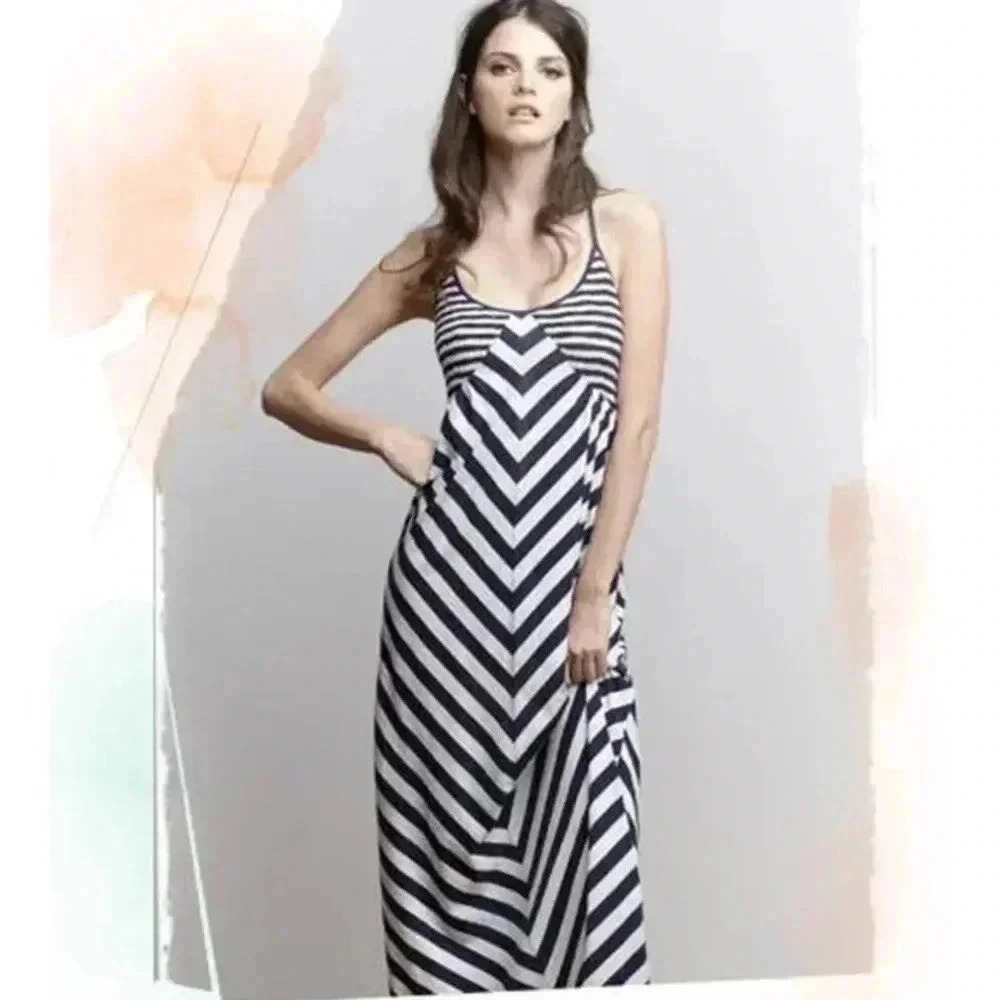 Anthropologie | Saturday Sunday | Navy Stripe Smocked Maxi Chemise Dress Size XS